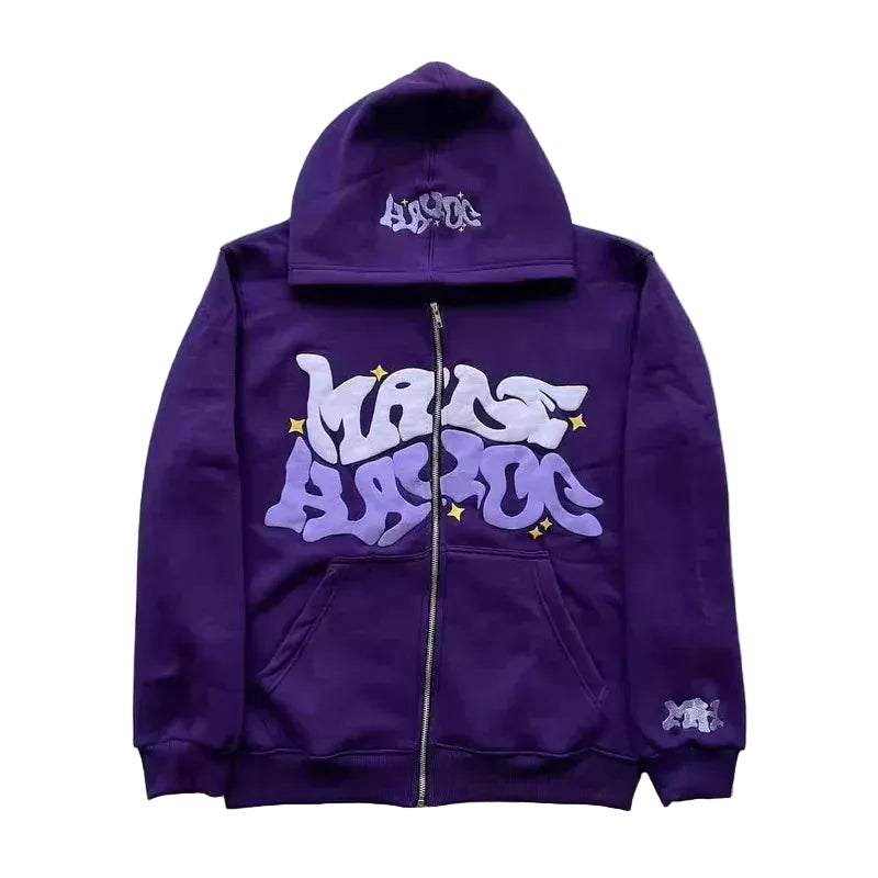 Letter Printed Zipper Hoodie