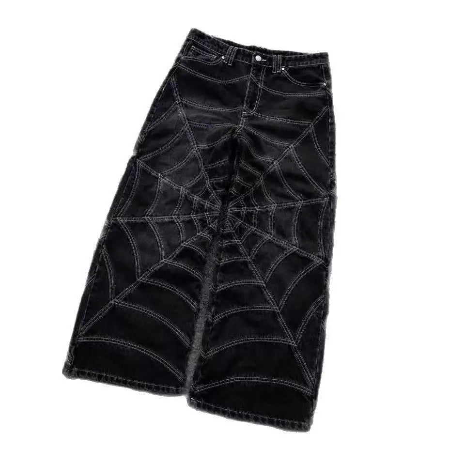 Spider Web Pattern Straight-leg Jeans