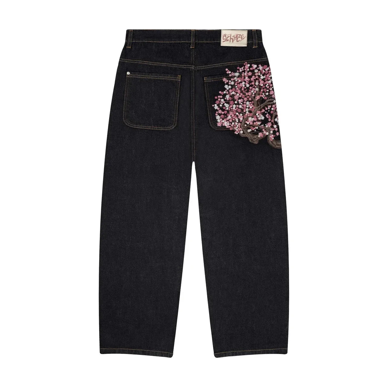 Cherry Blossom Embroidery Denim Jeans