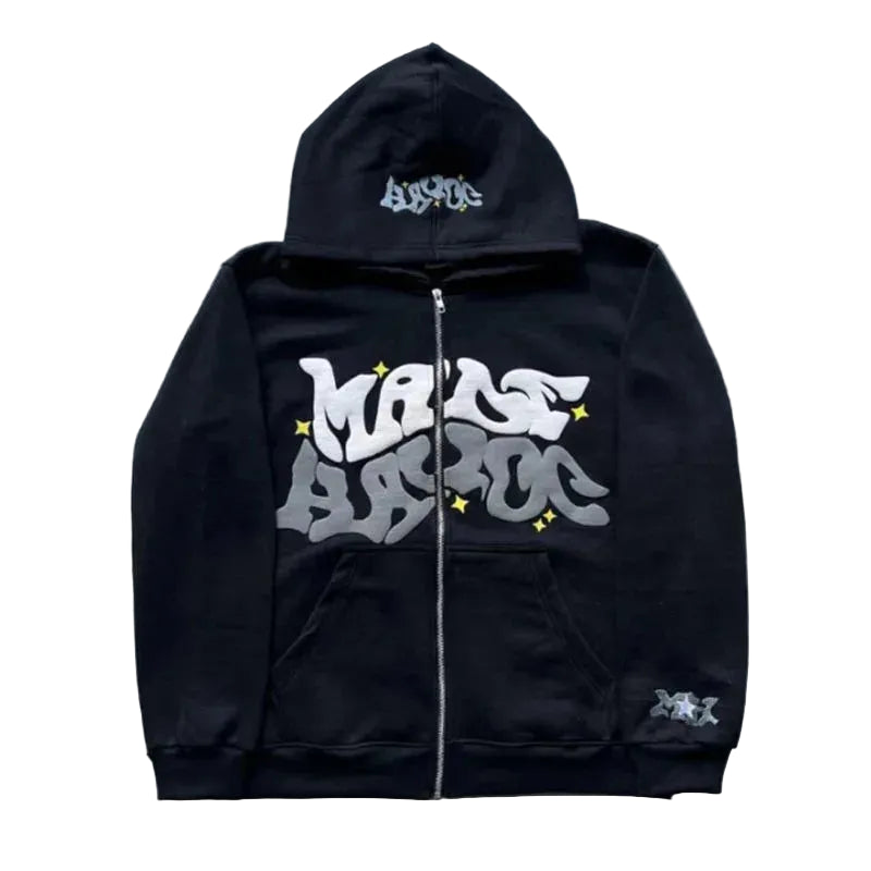 Letter Printed Zipper Hoodie