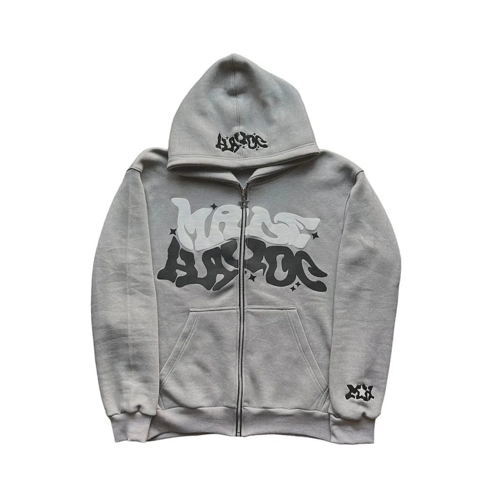 Letter Printed Zipper Hoodie