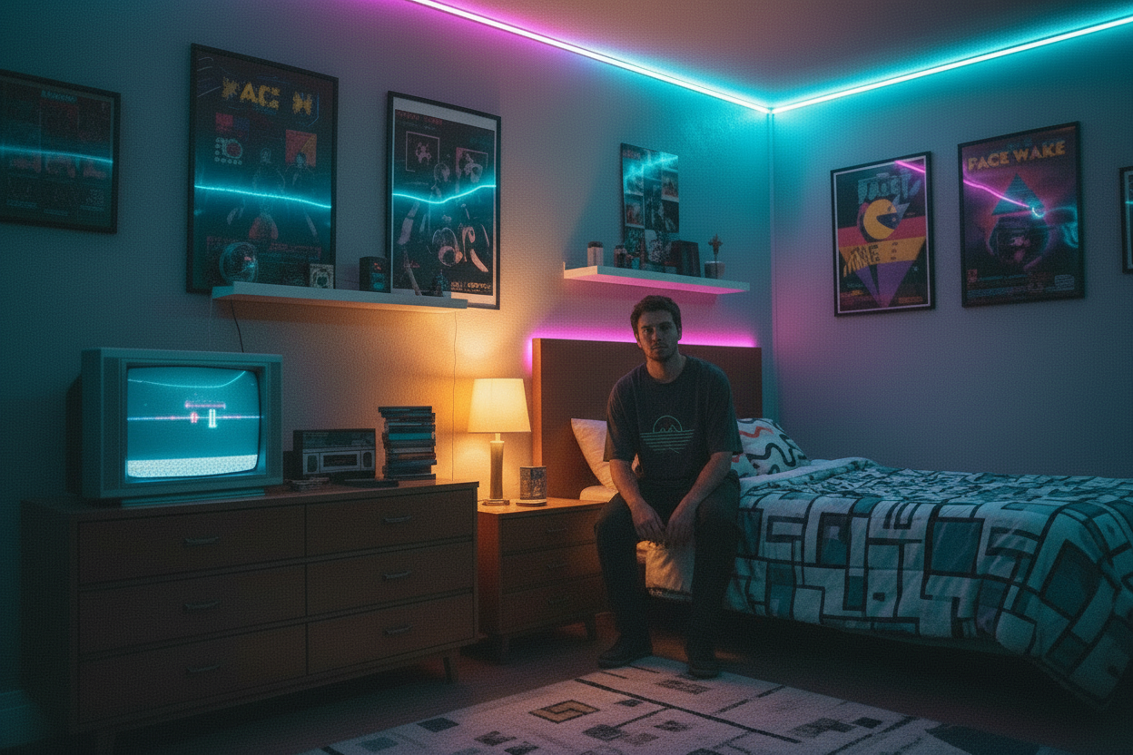 have him sit on the bed 